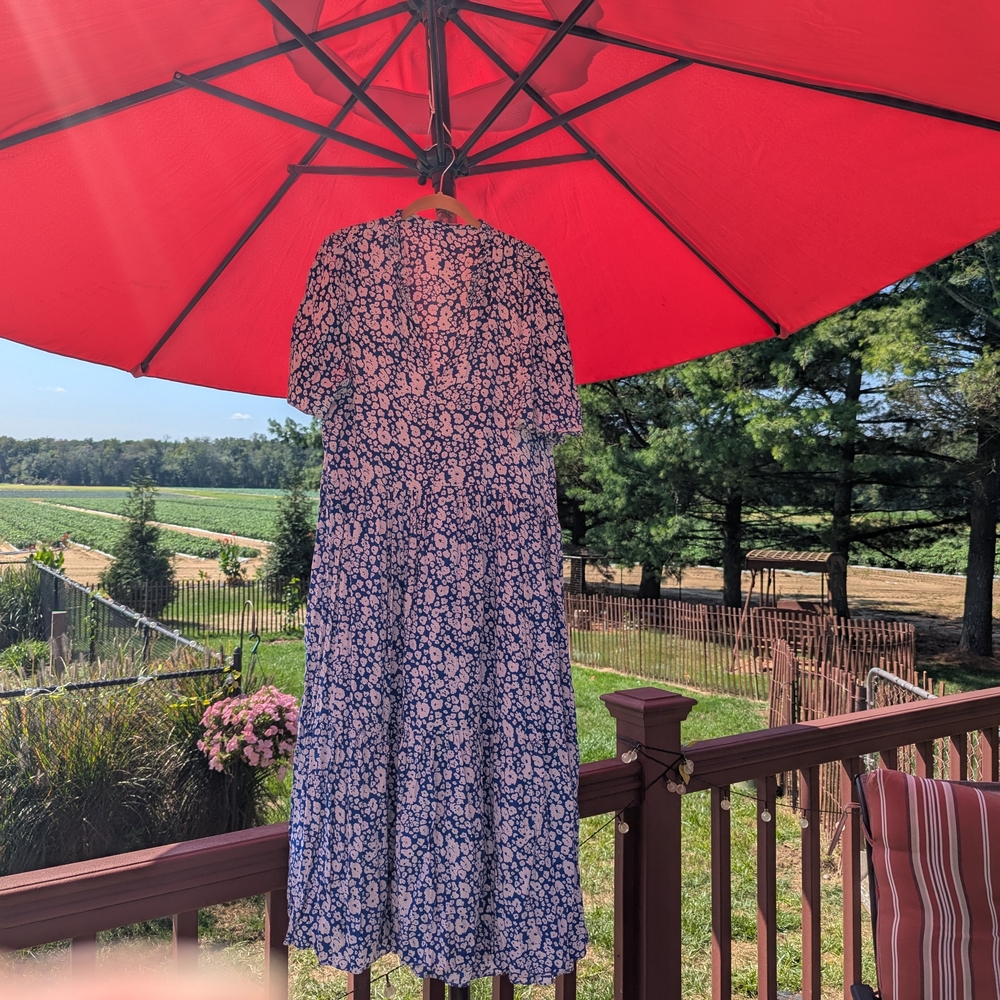 Zara Blue and White Floral Midi Dress. Flowy And Comfy.